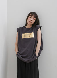 【選べる着丈】箔プリントノースリーブTシャツ