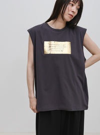 【選べる着丈】箔プリントノースリーブTシャツ