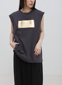 【選べる着丈】箔プリントノースリーブTシャツ