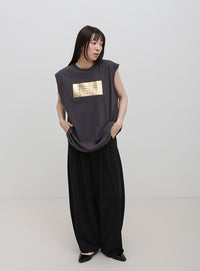 【選べる着丈】箔プリントノースリーブTシャツ