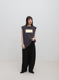 【選べる着丈】箔プリントノースリーブTシャツ