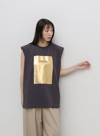 【選べる着丈】箔プリントノースリーブTシャツ