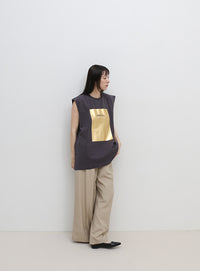 【選べる着丈】箔プリントノースリーブTシャツ