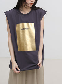 【選べる着丈】箔プリントノースリーブTシャツ