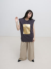 【選べる着丈】箔プリントノースリーブTシャツ