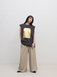 【選べる着丈】箔プリントノースリーブTシャツ
