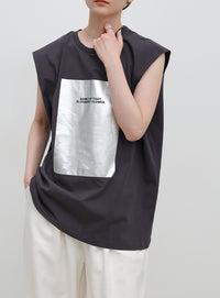 【選べる着丈】箔プリントノースリーブTシャツ