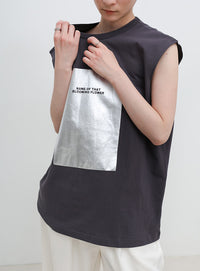 【選べる着丈】箔プリントノースリーブTシャツ