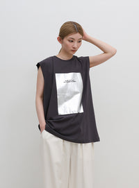 【選べる着丈】箔プリントノースリーブTシャツ