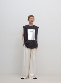 【選べる着丈】箔プリントノースリーブTシャツ
