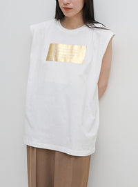 【選べる着丈】箔プリントノースリーブTシャツ