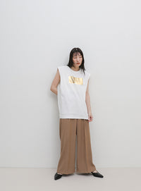 【選べる着丈】箔プリントノースリーブTシャツ