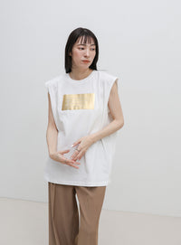 【選べる着丈】箔プリントノースリーブTシャツ