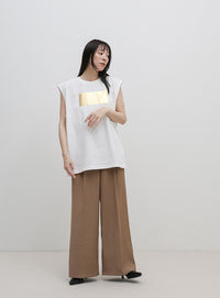 【選べる着丈】箔プリントノースリーブTシャツ
