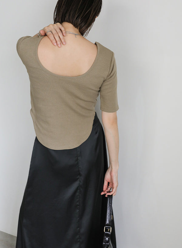 バックオープンカップ付きリブトップス