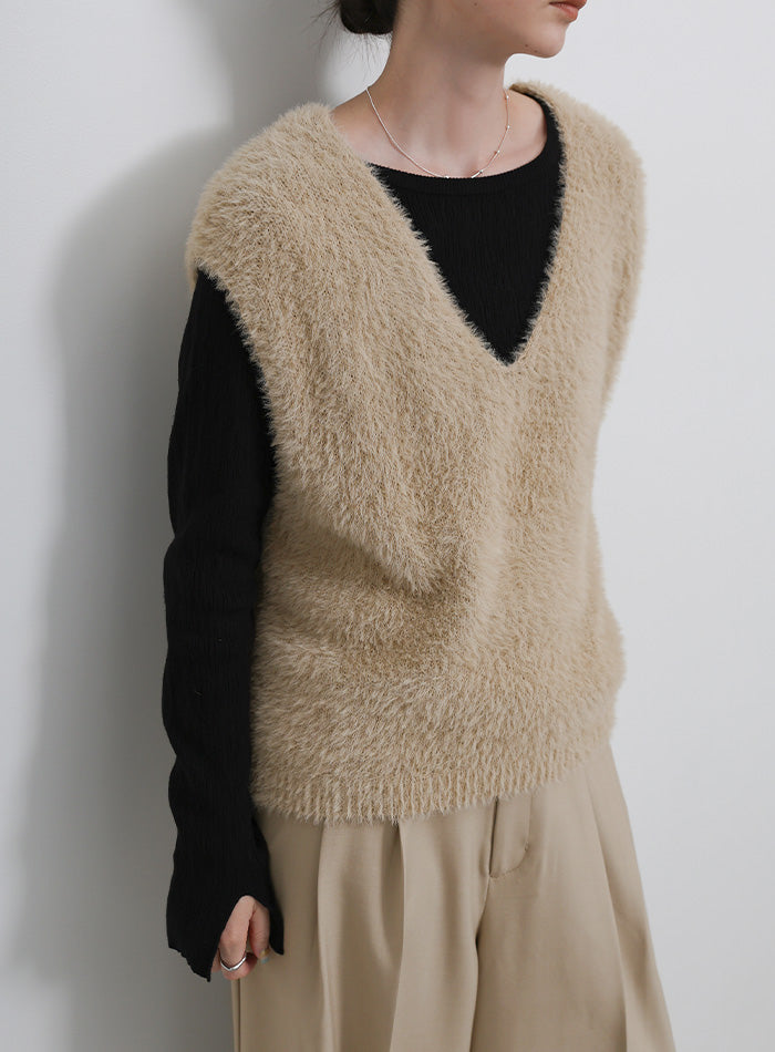 ジュンミカミ シャギーアルパカVネックベスト ベージュ JUN MIKAMI 【美品】 / ジュンミカミ | シャギー アルパカ Vネック