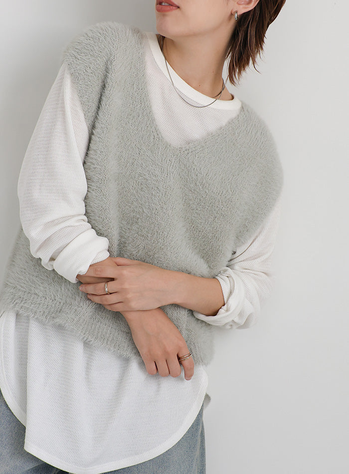 baybee シャギーベスト shaggy knit vest (ivory) - BayBee