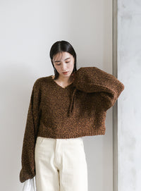 リングヤーンドロストスリーブショートニット