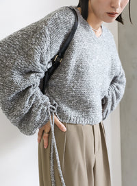 リングヤーンドロストスリーブショートニット
