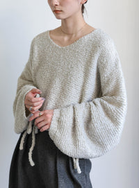 リングヤーンドロストスリーブショートニット