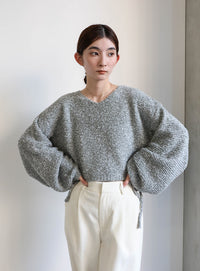 リングヤーンドロストスリーブショートニット