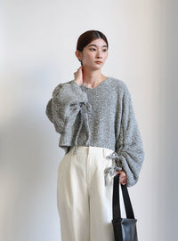 リングヤーンドロストスリーブショートニット