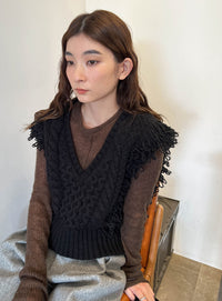 フリンジケーブルニットベスト