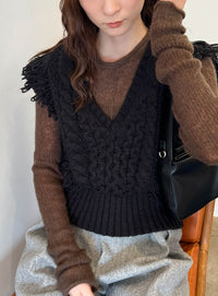 フリンジケーブルニットベスト