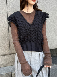 フリンジケーブルニットベスト