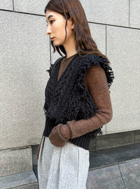 フリンジケーブルニットベスト