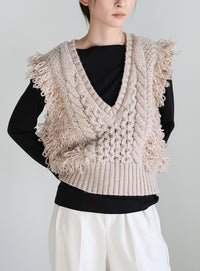 フリンジケーブルニットベスト