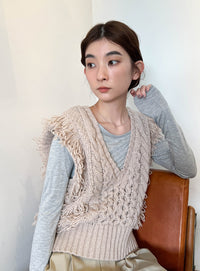 フリンジケーブルニットベスト