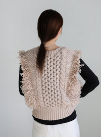 フリンジケーブルニットベスト
