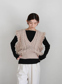 フリンジケーブルニットベスト