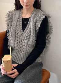 フリンジケーブルニットベスト