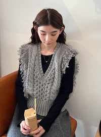 フリンジケーブルニットベスト