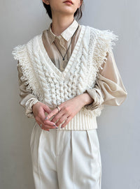 フリンジケーブルニットベスト