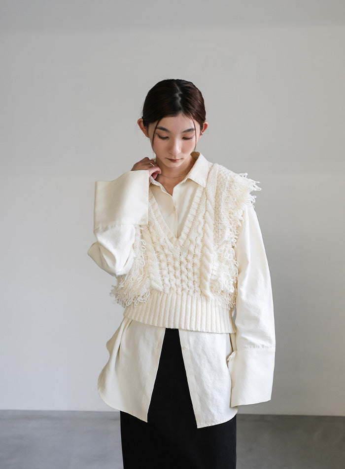 anuke♡ほぼ新品級！フリンジアイボリーニットベスト フリンジケーブルニットベスト – SELECT MOCA