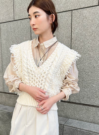 フリンジケーブルニットベスト