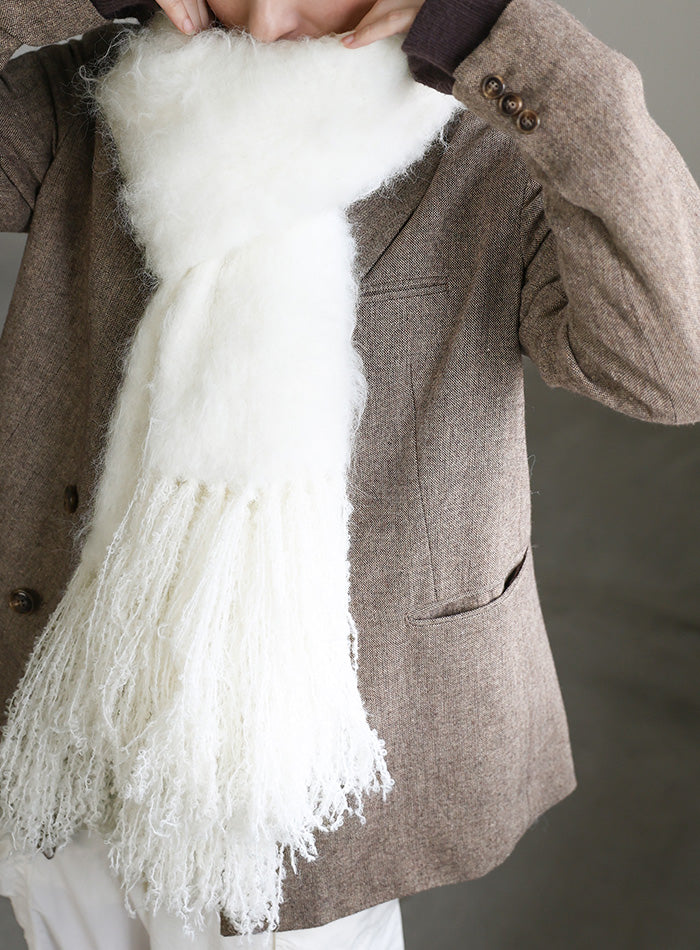ホワイト モヘア風 マフラー フリンジ付き Rocky Monroe マフラー 新色追加 モヘアタッチ ボリューム