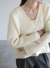 ウール混Vネックトップス