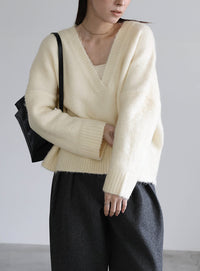 ウール混Vネックトップス