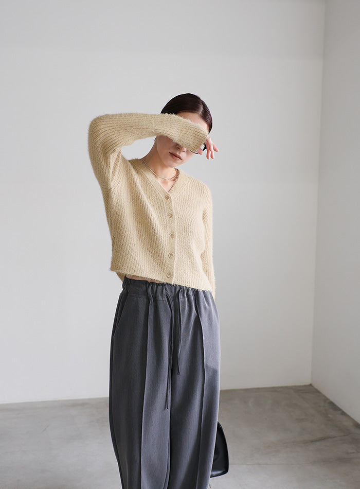 Vネックシャギーリブショートカーディガン – SELECT MOCA