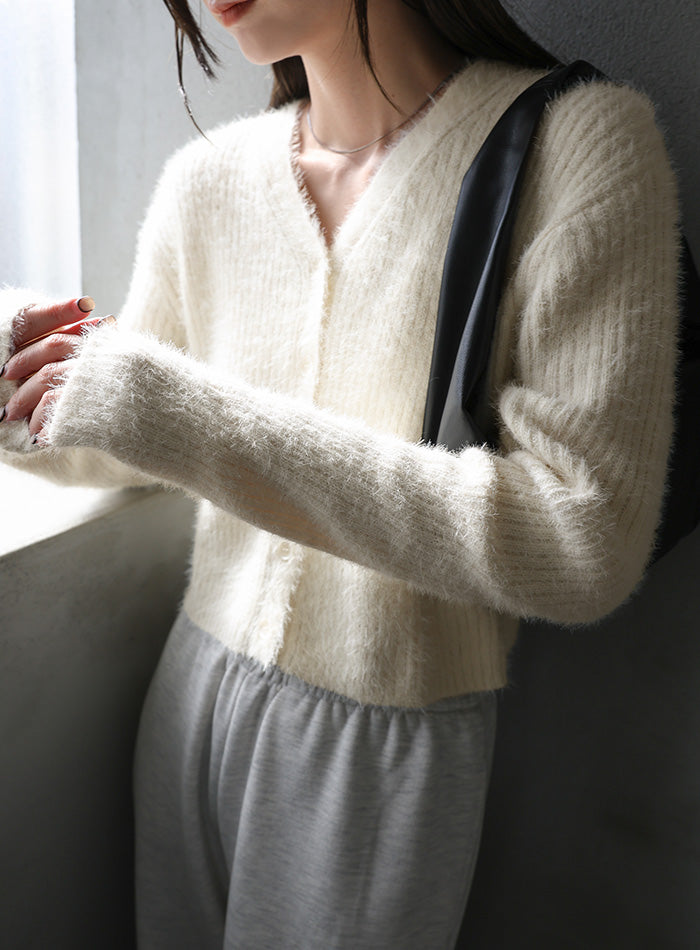 Vネックシャギーリブショートカーディガン – SELECT MOCA