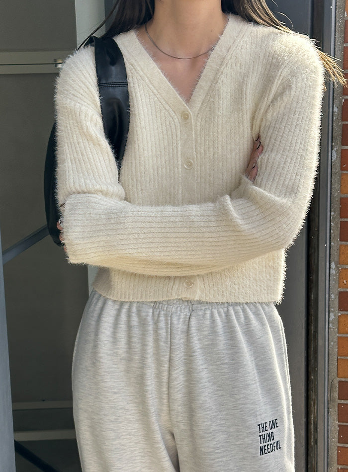 Vネックシャギーリブショートカーディガン – SELECT MOCA