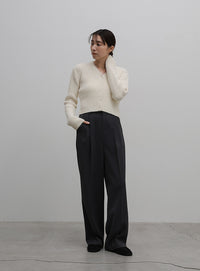 Vネックシャギーリブショートカーディガン