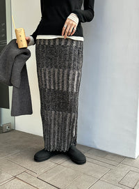 メランジリブニットタイトスカート