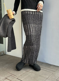 メランジリブニットタイトスカート