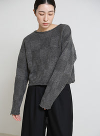 ブロックチェック編みニット