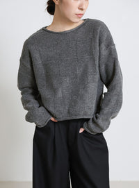 ブロックチェック編みニット